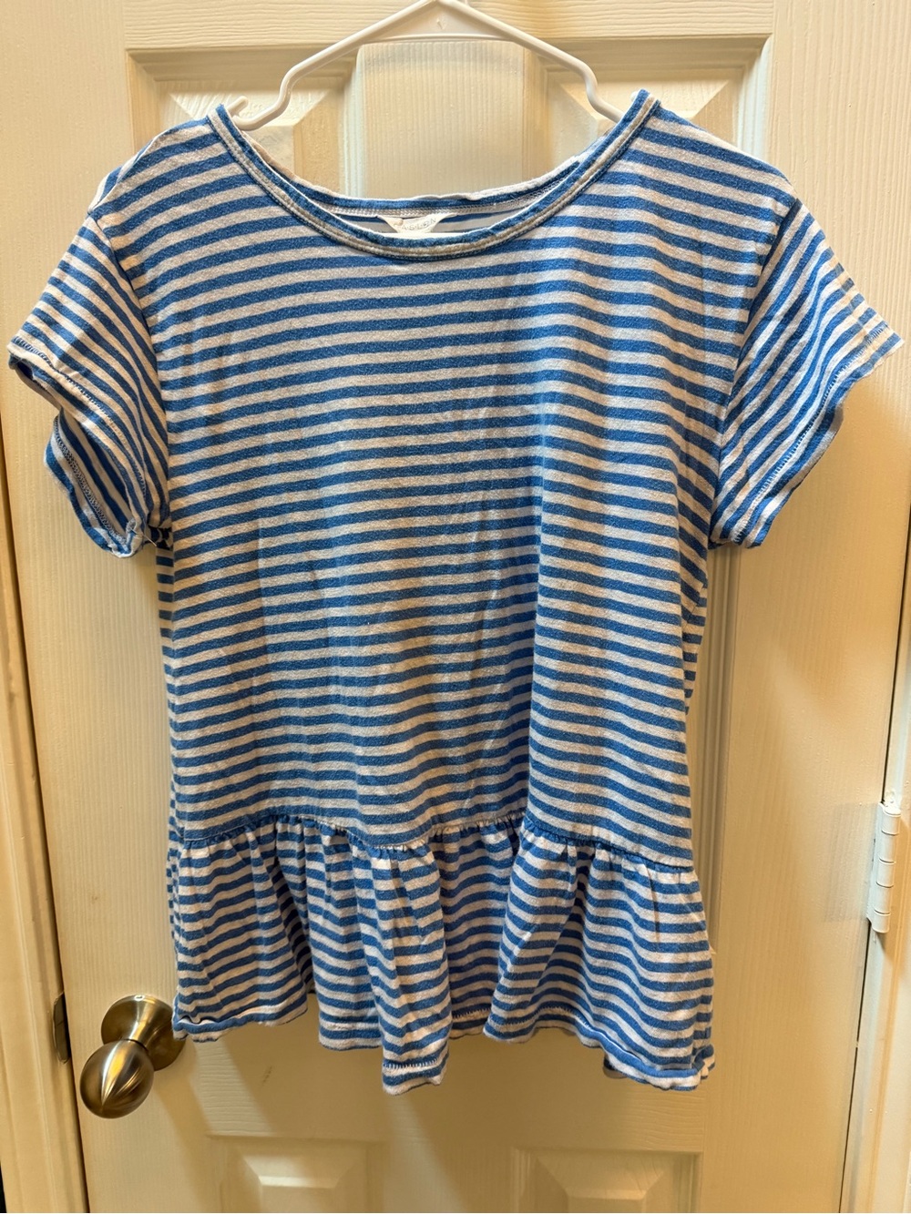 Caslon Blue and White Striped Short Sleeve Peplum Top size S